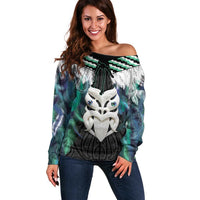 Aotearoa Korowai Motif Off Shoulder Sweater Maori Wheku Poutama