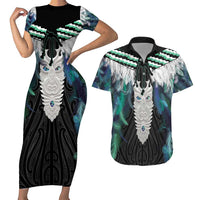 Aotearoa Korowai Motif Couples Matching Short Sleeve Bodycon Dress and Hawaiian Shirt Maori Tane Poutama