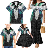 Aotearoa Korowai Motif Family Matching Mermaid Dress and Hawaiian Shirt Maori Tane Poutama