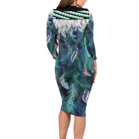 Aotearoa Korowai Motif Long Sleeve Bodycon Dress Maori Tane Poutama