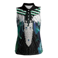 Aotearoa Korowai Motif Women Sleeveless Polo Shirt Maori Tane Poutama