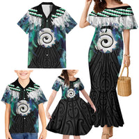 Aotearoa Korowai Motif Family Matching Mermaid Dress and Hawaiian Shirt Maori Koru Poutama