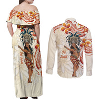 Heiva i Tahiti Couples Matching Off Shoulder Maxi Dress and Long Sleeve Button Shirt Ori Tahitian Dance Tiare Maori