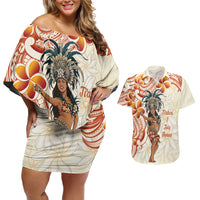 Heiva i Tahiti Couples Matching Off Shoulder Short Dress and Hawaiian Shirt Ori Tahitian Dance Tiare Maori