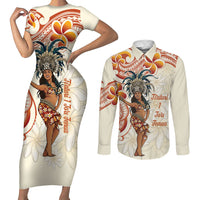 Heiva i Tahiti Couples Matching Short Sleeve Bodycon Dress and Long Sleeve Button Shirt Ori Tahitian Dance Tiare Maori