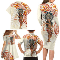 Heiva i Tahiti Family Matching Long Sleeve Bodycon Dress and Hawaiian Shirt Ori Tahitian Dance Tiare Maori