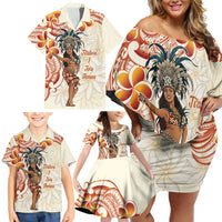 Heiva i Tahiti Family Matching Off Shoulder Short Dress and Hawaiian Shirt Ori Tahitian Dance Tiare Maori
