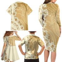 Heiva i Tahiti Family Matching Long Sleeve Bodycon Dress and Hawaiian Shirt Tahitian Tiare Maori Cowrie Lei Brown LT14 - Polynesian Pride