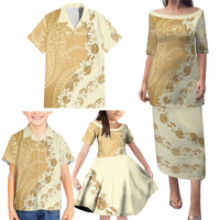 Heiva i Tahiti Family Matching Puletasi and Hawaiian Shirt Tahitian Tiare Maori Cowrie Lei Brown