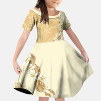 Heiva i Tahiti Family Matching Summer Maxi Dress and Hawaiian Shirt Tahitian Tiare Maori Cowrie Lei Brown LT14 Daughter's Dress Brown - Polynesian Pride