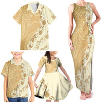 Heiva i Tahiti Family Matching Tank Maxi Dress and Hawaiian Shirt Tahitian Tiare Maori Cowrie Lei Brown