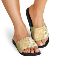 Heiva i Tahiti Slide Sandals Tahitian Tiare Maori Cowrie Lei Brown