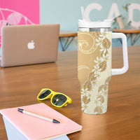 Heiva i Tahiti Tumbler With Handle Tahitian Tiare Maori Cowrie Lei Brown