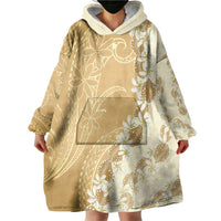 Heiva i Tahiti Wearable Blanket Hoodie Tahitian Tiare Maori Cowrie Lei Brown