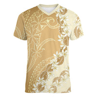 Heiva i Tahiti Women V-Neck T-Shirt Tahitian Tiare Maori Cowrie Lei Brown