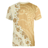 Heiva i Tahiti Women V-Neck T-Shirt Tahitian Tiare Maori Cowrie Lei Brown