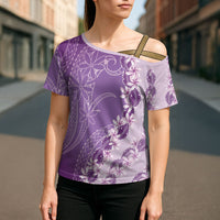 Heiva i Tahiti Cross Shoulder Shirt Tahitian Tiare Maori Cowrie Lei Purple