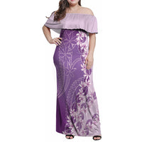 Heiva i Tahiti Family Matching Off Shoulder Maxi Dress and Hawaiian Shirt Tahitian Tiare Maori Cowrie Lei Purple