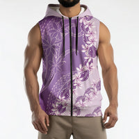 Heiva i Tahiti Sleeveless Zip Hoodie Tahitian Tiare Maori Cowrie Lei Purple