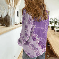 Heiva i Tahiti Women Casual Shirt Tahitian Tiare Maori Cowrie Lei Purple