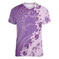 Heiva i Tahiti Women V-Neck T-Shirt Tahitian Tiare Maori Cowrie Lei Purple