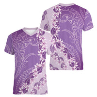 Heiva i Tahiti Women V-Neck T-Shirt Tahitian Tiare Maori Cowrie Lei Purple