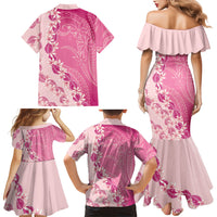 Heiva i Tahiti Family Matching Mermaid Dress and Hawaiian Shirt Tahitian Tiare Maori Cowrie Lei Pink