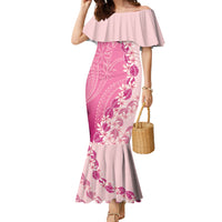 Heiva i Tahiti Family Matching Mermaid Dress and Hawaiian Shirt Tahitian Tiare Maori Cowrie Lei Pink