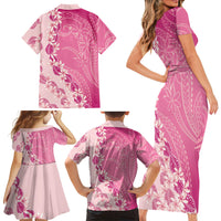 Heiva i Tahiti Family Matching Short Sleeve Bodycon Dress and Hawaiian Shirt Tahitian Tiare Maori Cowrie Lei Pink LT14 - Polynesian Pride