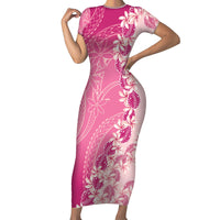Heiva i Tahiti Family Matching Short Sleeve Bodycon Dress and Hawaiian Shirt Tahitian Tiare Maori Cowrie Lei Pink LT14 Mom's Dress Pink - Polynesian Pride