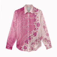 Heiva i Tahiti Women Casual Shirt Tahitian Tiare Maori Cowrie Lei Pink
