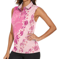 Heiva i Tahiti Women Sleeveless Polo Shirt Tahitian Tiare Maori Cowrie Lei Pink