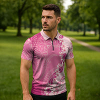 Heiva i Tahiti Zipper Polo Shirt Tahitian Tiare Maori Cowrie Lei Pink