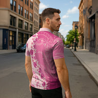 Heiva i Tahiti Zipper Polo Shirt Tahitian Tiare Maori Cowrie Lei Pink