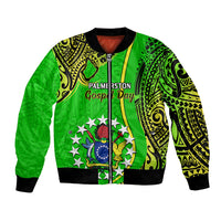 Personalised 25 May Palmerston Island Gospel Day Bomber Jacket Cook Islands Tribal Pattern LT14 Unisex Green - Polynesian Pride