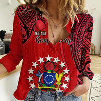 20 July Atiu Island Gospel Day Women Casual Shirt Cook Islands Tribal Pattern LT14 Female Red - Polynesian Pride
