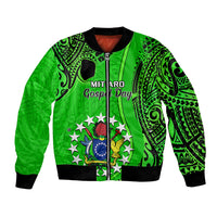 21 July Mitiaro Island Gospel Day Bomber Jacket Cook Islands Tribal Pattern LT14 Unisex Green - Polynesian Pride