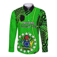 21 July Mitiaro Island Gospel Day Long Sleeve Button Shirt Cook Islands Tribal Pattern LT14 Unisex Green - Polynesian Pride
