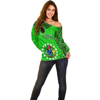 21 July Mitiaro Island Gospel Day Off Shoulder Sweater Cook Islands Tribal Pattern LT14 - Polynesian Pride