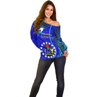 Personalised 8 December Pukapuka Island Gospel Day Off Shoulder Sweater Cook Islands Tribal Pattern LT14 - Polynesian Pride