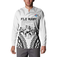 Fiji Tapa Rugby Button Sweatshirt Cibi Dance With Fijian Pattern