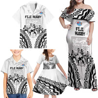 Fiji Tapa Rugby Family Matching Off Shoulder Maxi Dress and Hawaiian Shirt Cibi Dance With Fijian Pattern