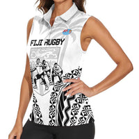 Fiji Tapa Rugby Women Sleeveless Polo Shirt Cibi Dance With Fijian Pattern