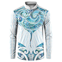 New Zealand Manta Ray Tattoo Button Sweatshirt Aotearoa Maori Haehae Paua Shell - Polynesian Pride