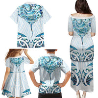 New Zealand Manta Ray Tattoo Family Matching Puletasi and Hawaiian Shirt Aotearoa Maori Haehae Paua Shell - Polynesian Pride