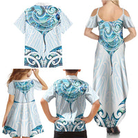 New Zealand Manta Ray Tattoo Family Matching Summer Maxi Dress and Hawaiian Shirt Aotearoa Maori Haehae Paua Shell - Polynesian Pride