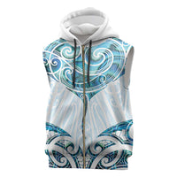 New Zealand Manta Ray Tattoo Sleeveless Zip Hoodie Aotearoa Maori Haehae Paua Shell - Polynesian Pride