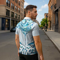 New Zealand Manta Ray Tattoo Zipper Polo Shirt Aotearoa Maori Haehae Paua Shell - Polynesian Pride