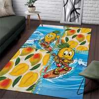 Aloha Hawaii Summer Area Rug Hawaiian Lei Surfing Mango Palaka Motifs LT14 Blue - Polynesian Pride