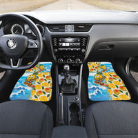 Aloha Hawaii Summer Car Mats Hawaiian Lei Surfing Mango Palaka Motifs LT14 Set 2pcs - Front Blue - Polynesian Pride